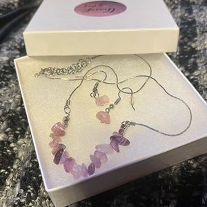 Amethyst colored stone necklace and earrings